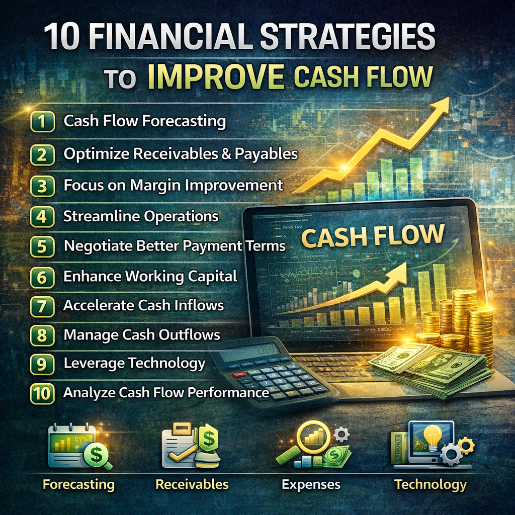 improve cash flow strategies showing forecasting, receivables, and working capital management