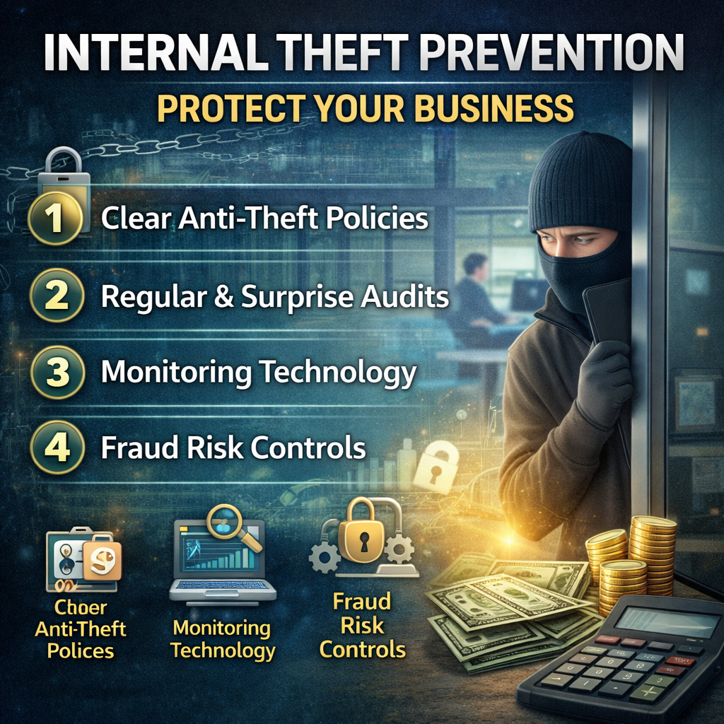 internal theft prevention strategies showing controls, audits, and fraud risk management