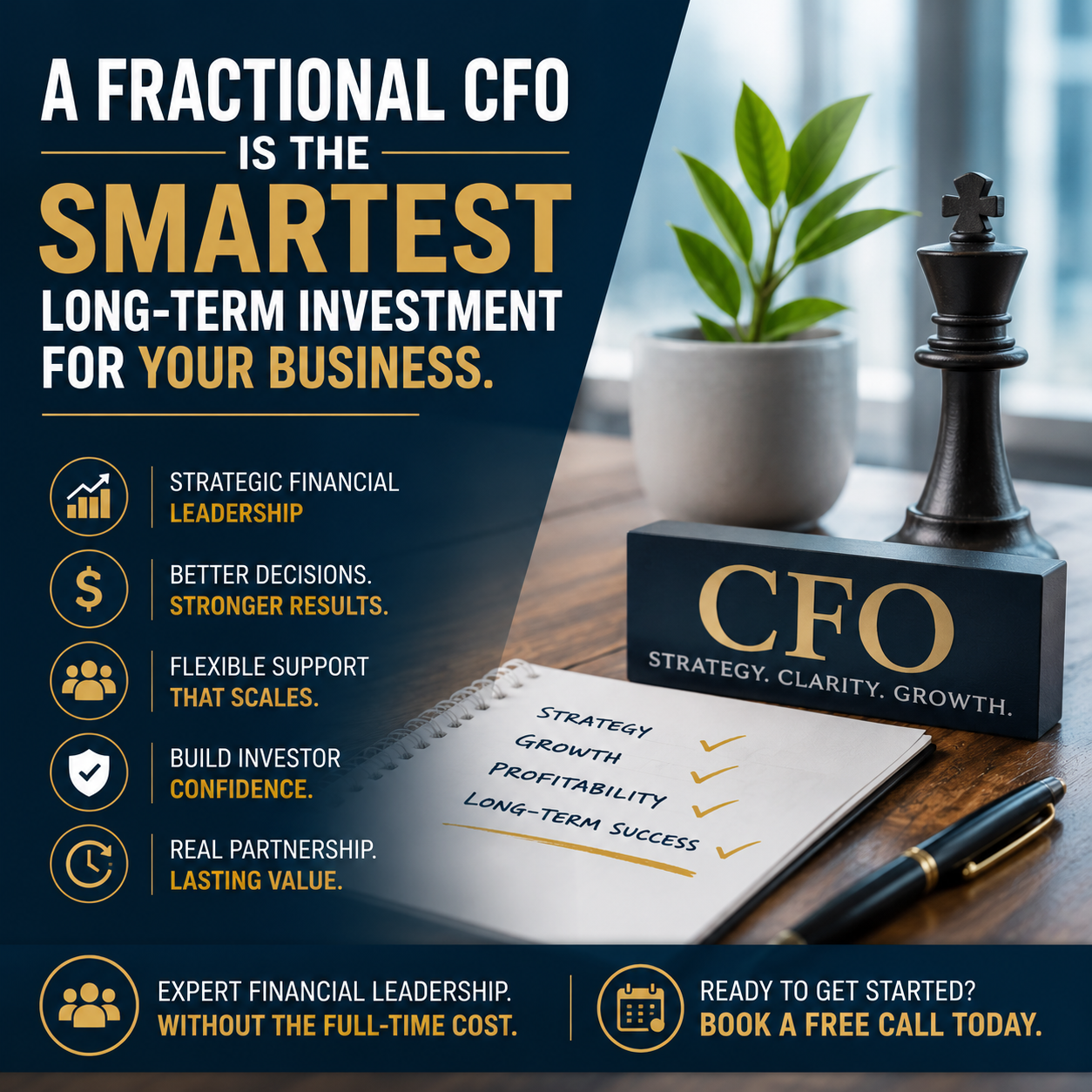 Fractional CFO reviewing long-term financial strategy with a small business leadership team in a modern office setting