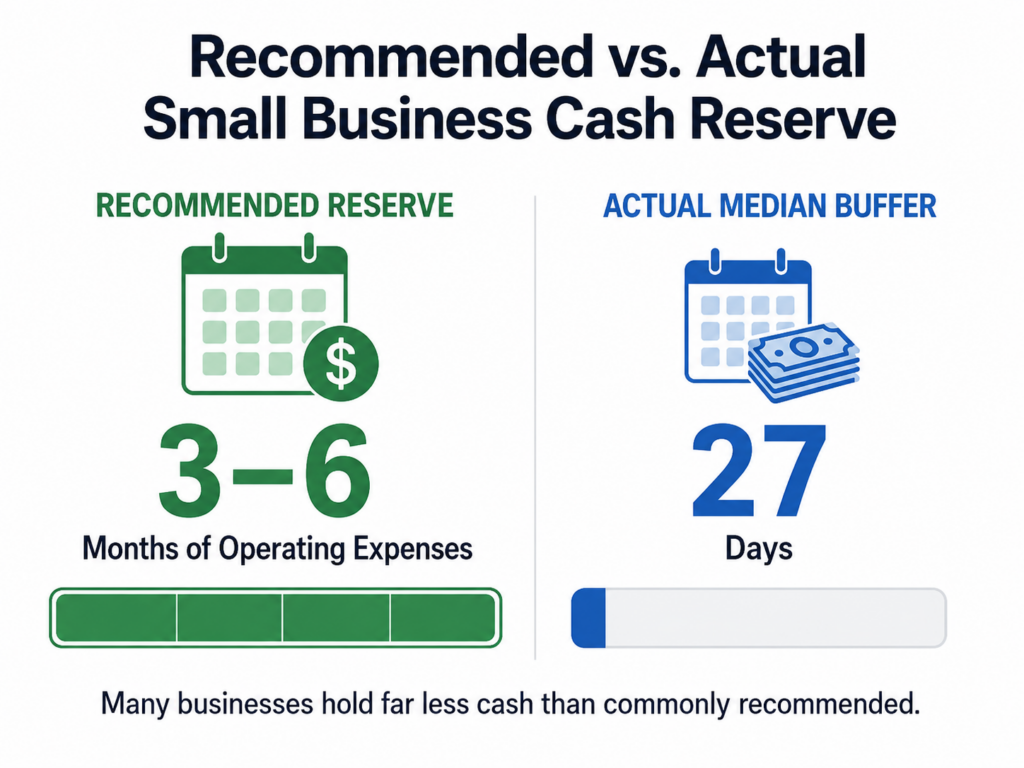 cash-reserve-recommended-vs-actual.jpg Comparison graphic showing the recommended cash reserve target versus the actual median small business cash buffer