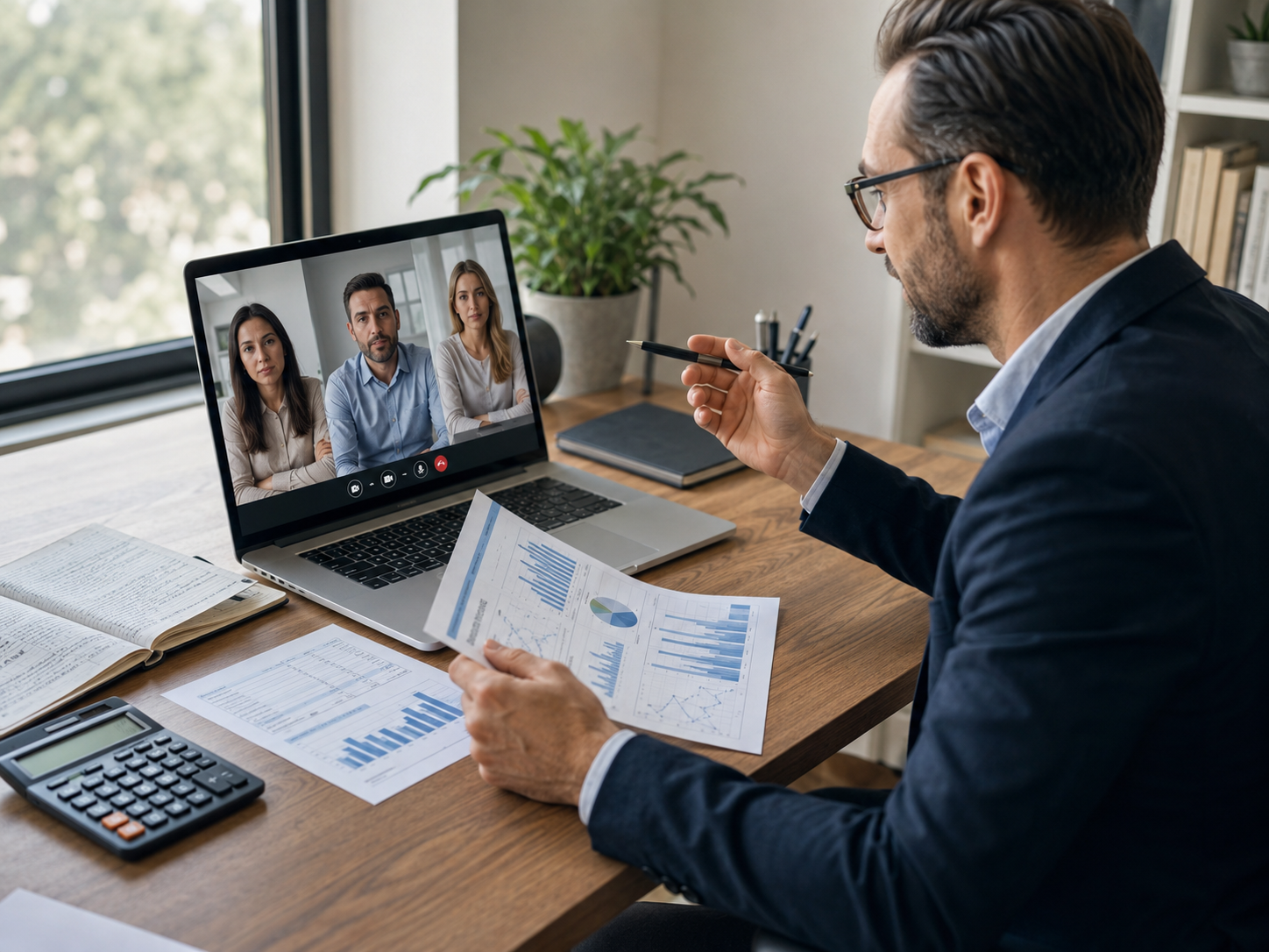 Fractional CFO delivering services remotely on a video call, illustrating the virtual CFO delivery model