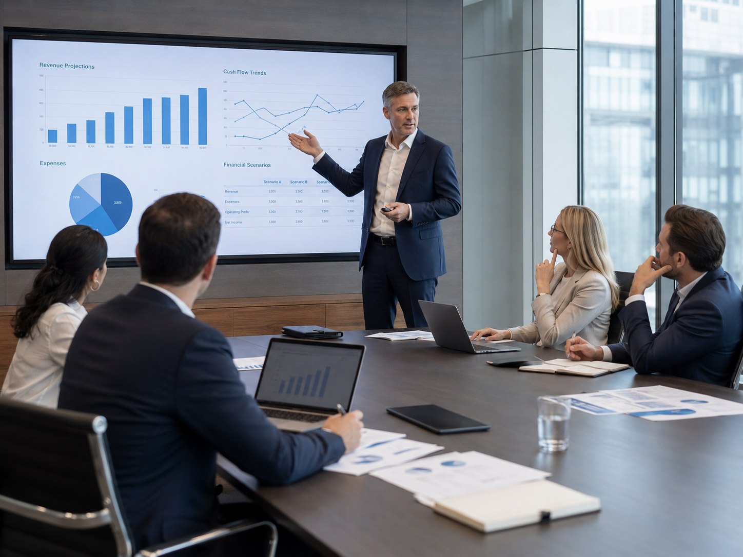 CFO presenting a financial forecast to leadership, illustrating what a CFO does day to day