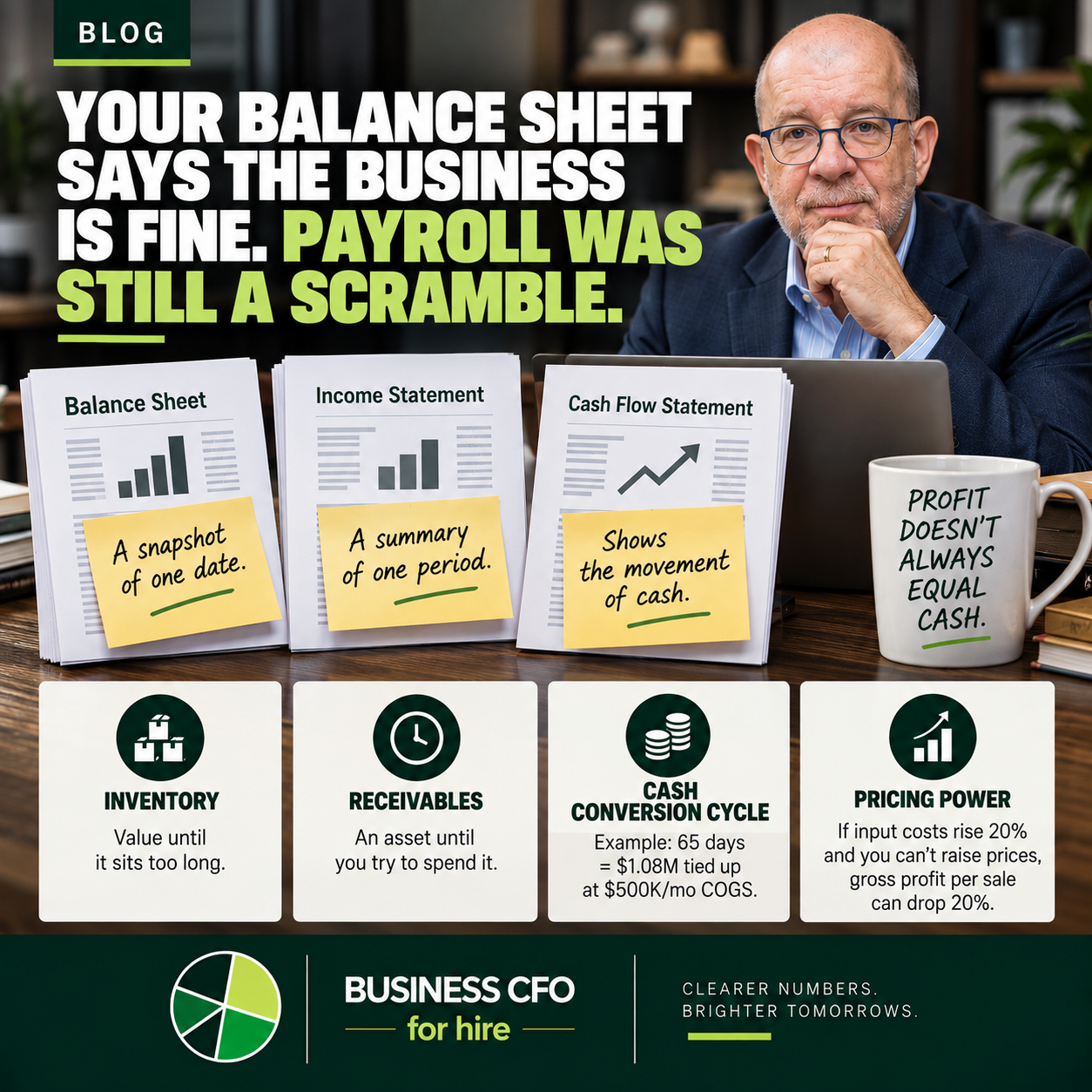 Business owner going beyond the balance sheet to review cash flow and working capital